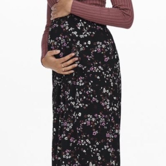 Vintage 90s Y2K Thyme Maternity Skirt Floral Black pink Flowy Coquette Dainty S - Picture 1 of 9